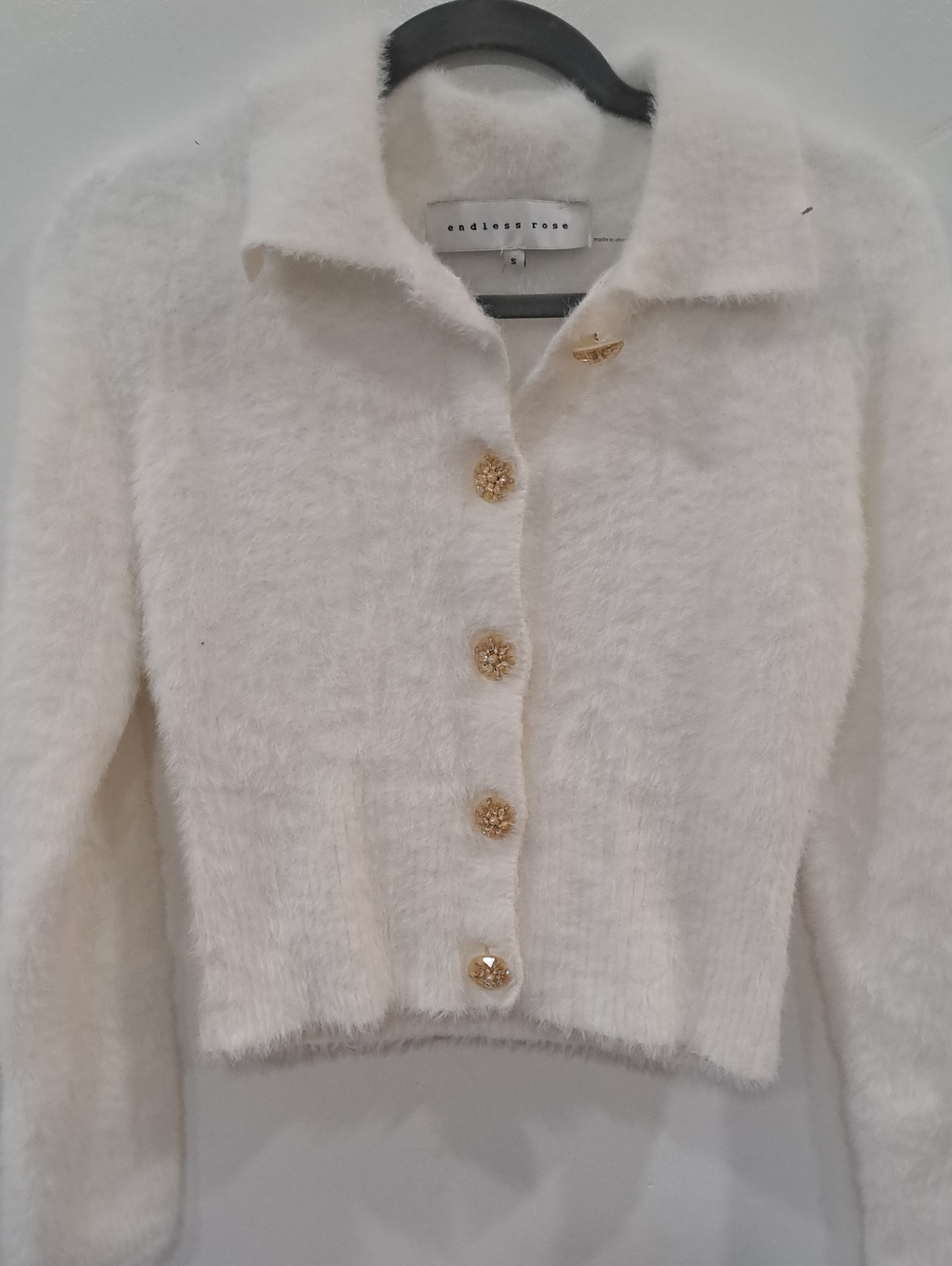 Endless Rose Cream Fuzzy Gold-Button Cardigan